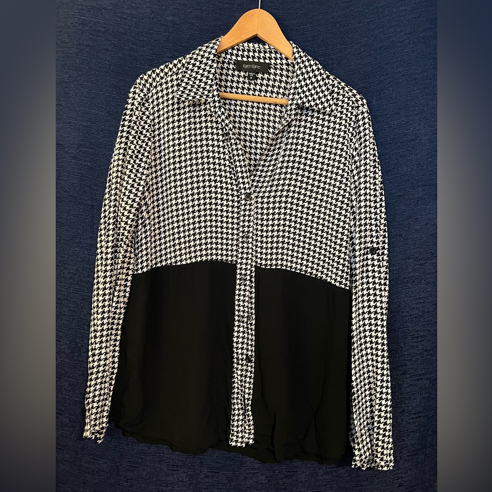 Karen Kane Black and White Houndstooth Button Down